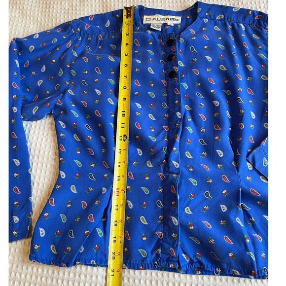 VTG Chaus Petites Western Wear Paisley Blue Button Up Long Sleeve Blouse Size 6 - Picture 4 of 13
